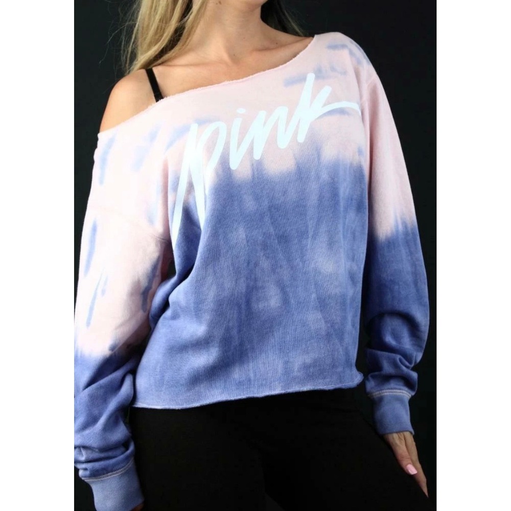 Victoria's Secret PINK Fleece Sweatshirt Womens Small Crop Tie Dye Strappy Y2K - Picture 1 of 8